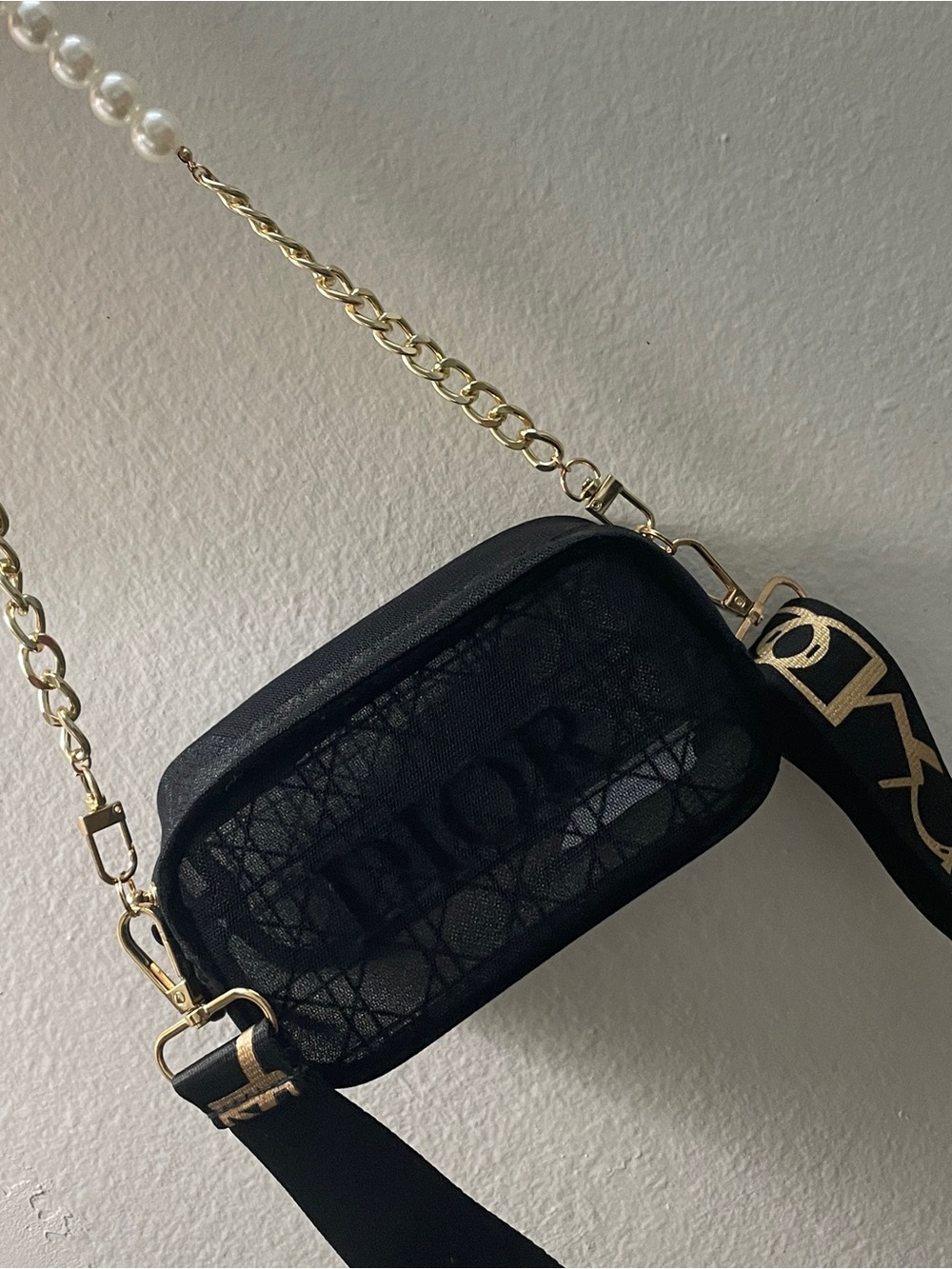 Dior Black Crossbody Bag with Pearl & Gold Chain - Picture 9 of 15
